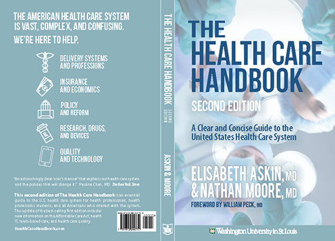 The front and back of the paperback cover of The Health Care Handbook.